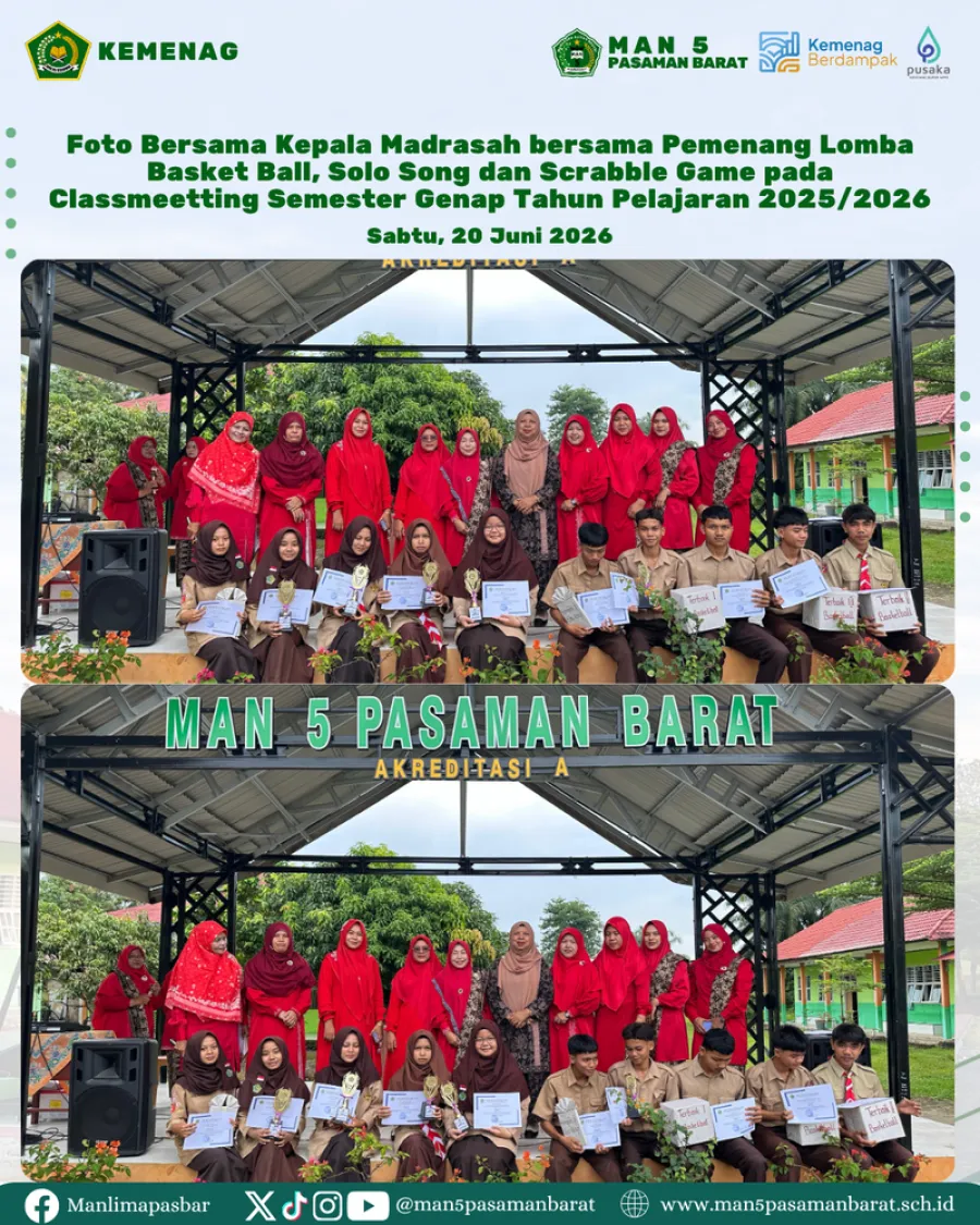Selamat kepada Pemenang Lomba Classmeeting Semester Genap Tahun Pelajaran 2025/2026, Berikut Daftarnya,