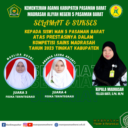 2 Siswi MAN 5 Pasaman Barat Melaju ke KSM Tingkat Provinsi