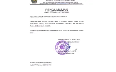 PENGUMUMAN KEPADA ALUMNI MAN 5 PASAMAN BARAT YANG BELUM MENGAMBIL IJAZAH