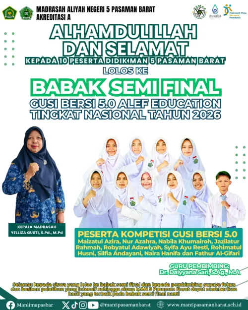 Alhamdulillah, 10 Siswa MAN 5 Pasaman Barat Lolos ke Babak Semi Final Kompetisi Nasional Gusi Bersi 5.0 Alef Education Bidang Studi Bahasa Arab