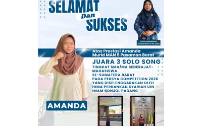 Amanda Murid MAN 5 Pasaman Barat Raih Juara 3 Solo Song SMA Sederajat - Mahasiswa Se-Sumatera Barat