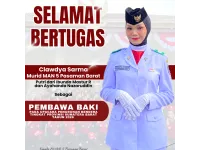 Clawdya Sarma Murid MAN 5 Pasaman Barat Bertugas sebagai Pembawa Baki pada Upacara Penurunan Bendera HUT ke-81 RI Tingkat Sumatera Barat Tahun 2026