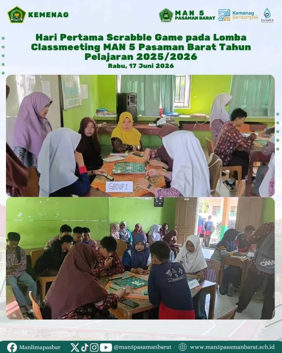 MAN 5 Pasaman Barat gelar Lomba Scrabble Game pada Classmeeting Semester Genap Tahun Pelajaran 2025/2026