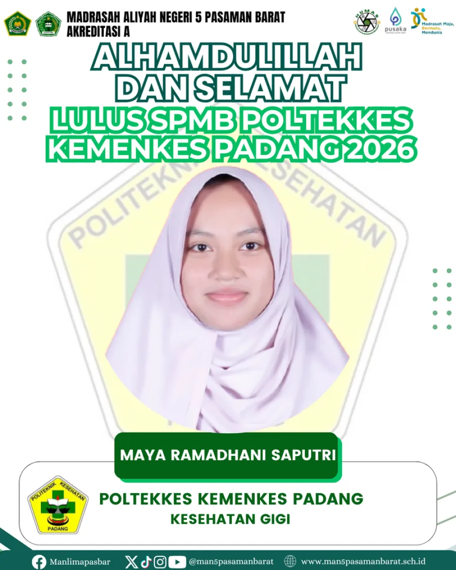 Maya, Murid MAN 5 Pasaman Barat Lulus Poltekkes Kemenkes Padang
