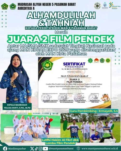 MAN 5 Pasaman Barat Raih Juara 2 Film Pendek Antar SMA/SMK/MA Sederajat Tingkat Nasinoal Tahun 2026