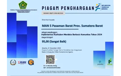 MAN 5 Pasaman Barat Raih Predikat “Sangat Baik” dalam Implementasi Kurikulum Merdeka Berbasis Komunitas