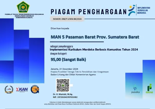 MAN 5 Pasaman Barat Raih Predikat “Sangat Baik” dalam Implementasi Kurikulum Merdeka Berbasis Komunitas